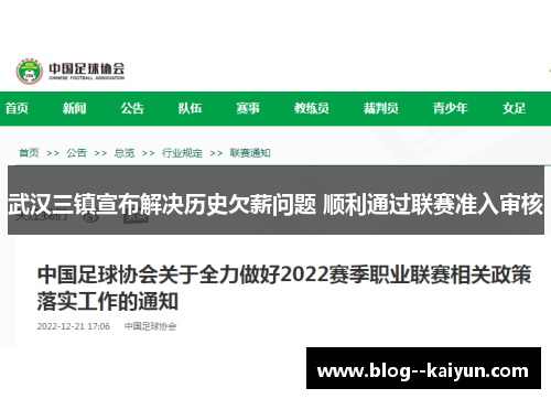 武汉三镇宣布解决历史欠薪问题 顺利通过联赛准入审核